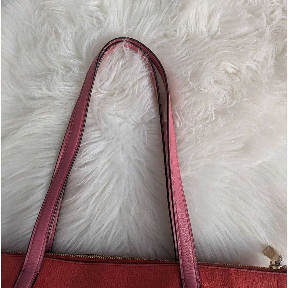 Coach Taylor pink red coral zipper clasp shoulder bag tote - Picture 10 of 16